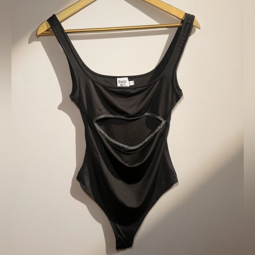 Princess Polly Black Silver Glitter Cutout Bodysuit 6